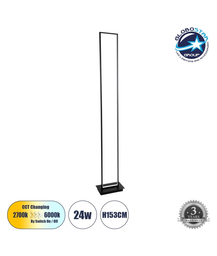 GLOBOSTAR® CORNELIE 60463 Μοντέρνο Επιδαπέδιο Φωτιστικό LED 24W 2640lm 200° AC 220-240V IP20 Ρυθμιζόμενο Λευκό CCT με Χειριστήριο από 2700K έως 6000K - Lumileds SMD Chip - Μαύρο Ματ - Μ26 x Π16 x Υ153cm - 3 Χρόνια Εγγύηση